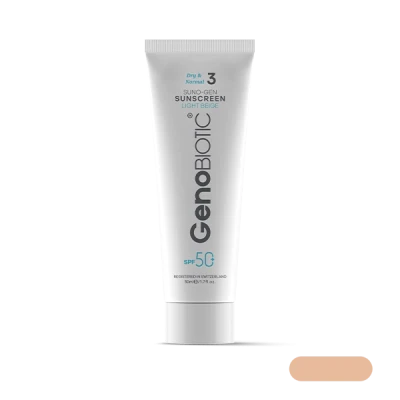 ضد آفتاب مخصوص پوست‌های خشک و معمولی ژنوبایوتیک SPF50 رنگ بژ روشن حجم 50 میلی لیتر